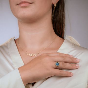BLOSSOM GEMSTONES | Ring 14 Karat Goldblüte + Milky Aquamarin