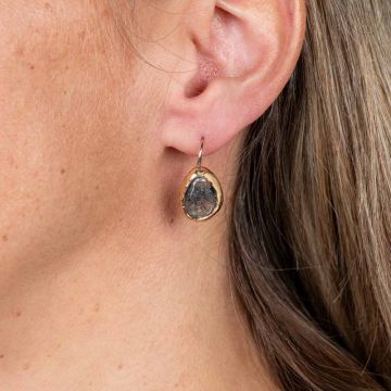 Oorhangers grote druppel Black Rutielkwarts