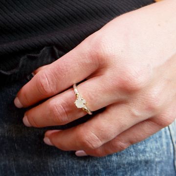 Ring Silber + 9 Karat + Mondstein Rose