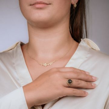 Ring 14 Karat Goldblüte + schwarzer Rutil