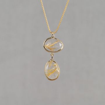 ROCKY | Collier 14 karaat + dubbel Gold rutiel + dia 0,02 ct