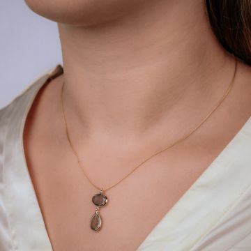 ROCKY | Necklace 14 carat + double Labradorite + dia 0.02 ct