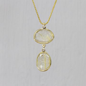 Halskette 14 Karat + doppelter Goldrutil + Dia 0,02 ct