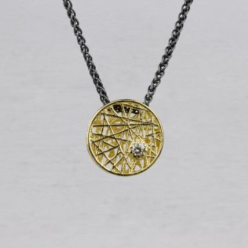 Collier zilver oxy + hanger 3D rond G14K + dia 0.03 ct