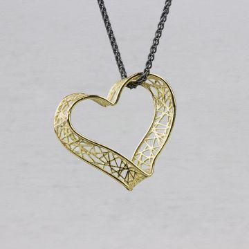 3D GOLD | Collier zilver oxy + 3D hanger G14K creatief hart