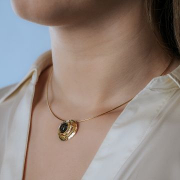 CURLY GEMSTONES | Anhänger G14K Wirbel + Schwarzer Rutil