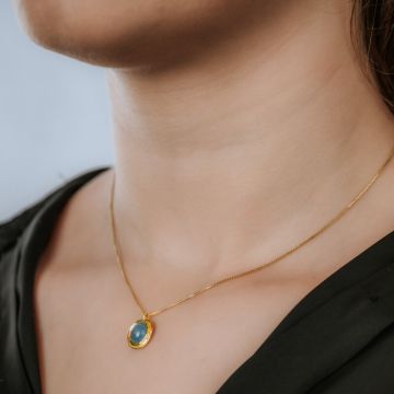 CURLY GEMSTONES | Anhänger G14K Kreis + Milchiger Aquamarin