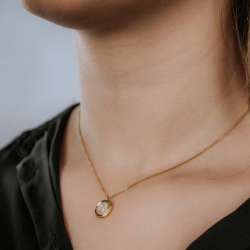 CURLY GEMSTONES | Hanger G14K Cirkel + Regenboog Maansteen