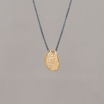 3D GOLD | Necklace silver oxy + G14K 3D pendant large boulder