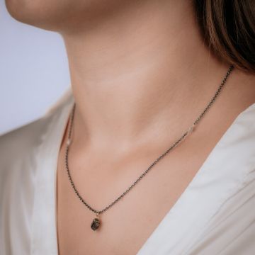 Halskette Silber Oxy + vergoldeter Herkimer + Rohdiamant