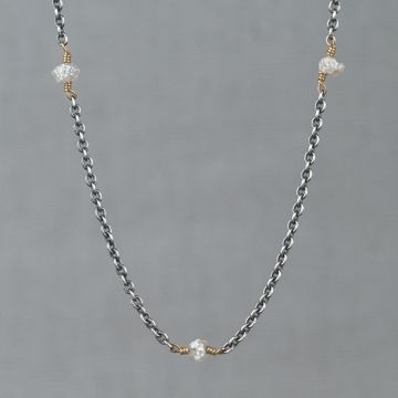 Collier zilver oxy + verguld Ruwe Diamant