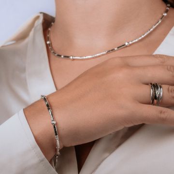 Armband Röhren Kugeln Silber