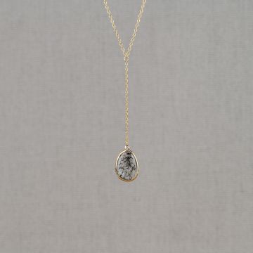 ROCKY | Collier G14K - Y + Black Rutiel + dia 0.01 ct