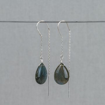 Doortrek oorbel + Labradoriet drop