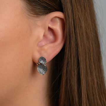 Ear stud silver oxy Aztec flutter + 10K + Tourmaline