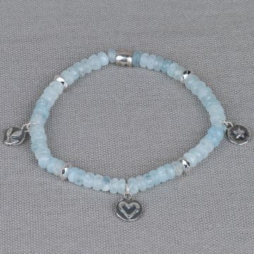 Armband zilver + Aquamarijn + bedels