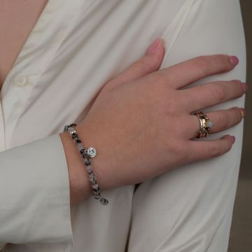 Armband Silber + Schwarzer Rutil mit Anhängern