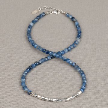 Collier Kyaniet met rij van zilver hoekige tubes