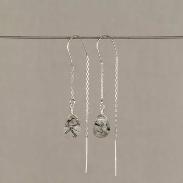 Doortrek oorbel zilver + Black Rutiel