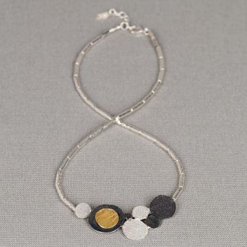 Collier Tubes cirkels zilver + oxy + verguld