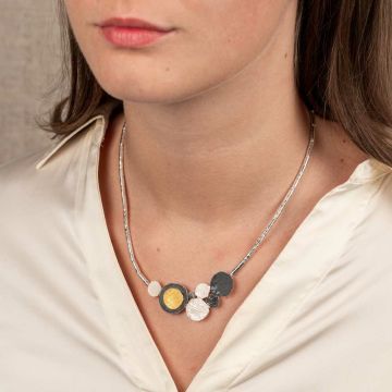 Collier Tubes cirkels zilver + oxy + verguld
