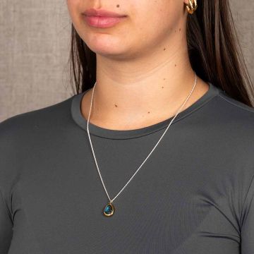 Halskette Silber + großer Tropfen vergoldet + Labradorit