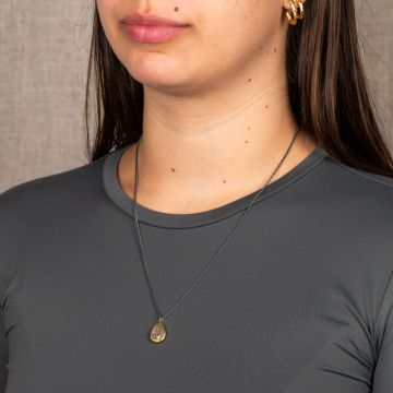 Halskette Silber Oxy + großer Tropfen vergoldet + Gold Rutil