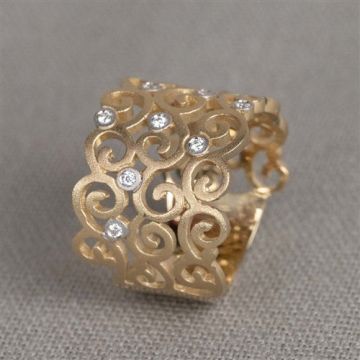 Ring Boho large G14K + dia 0,12 ct