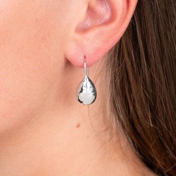 Silver hammered drop earring