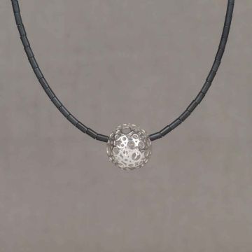 Collier Hematiet + crea bal wit zilver