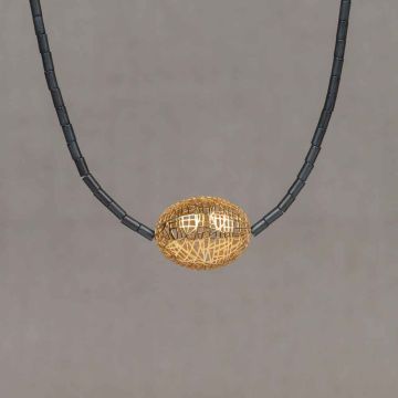 Collier Hematiet + 3D bal zilver verguld