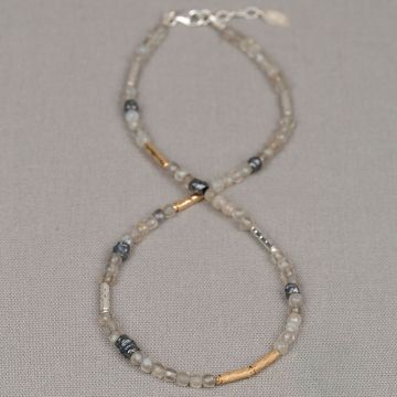 Collier zilver oxy + Goldfilled + grijze Maansteen