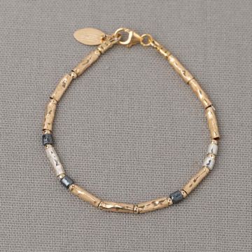 Armband Tubes Goldfilled + zilver oxy Happy