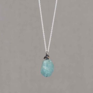 Collier zilver + Aquamarijn + oxy + 9  krt verstelbaar
