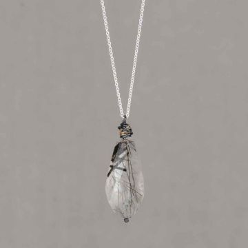 Collier zilver + Black Rutiel oxy + 9  krt verstelbaar