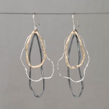 Oorhanger zilver, oxy, verguld wolken trio