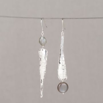 Oorhanger zilver pegel + grijze Maansteen