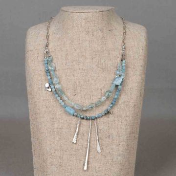 Collier zilver + Aquamarijn Drapé