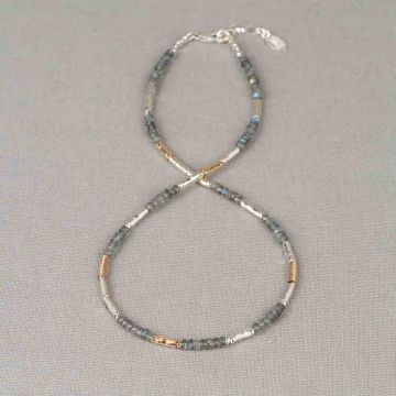 Collier Tubes Stones zilver + Goldfilled + Labradoriet