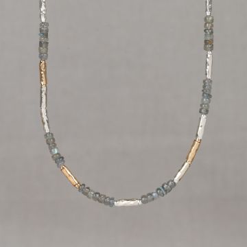 Necklace Tubes Stones silver + Goldfilled + Labradorite