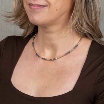 Halskette mit Röhrensteinen aus Silber, Goldfilled und Labradorit