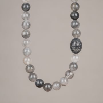 Collier LIMITED Quartz gris + bille 3D oxy argent