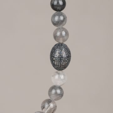 Collier LIMITED Quartz gris + bille 3D oxy argent