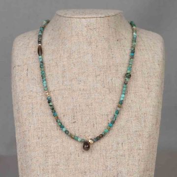 Collier Turkoois + bruine Maansteen + Rookkwarts + GF
