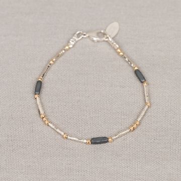 Armband Tubes Elegant zilver + Goldfilled + Hematiet