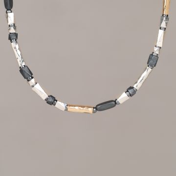 Collier Tubes Duo zilver OX + Goldfilled + Hematiet Power