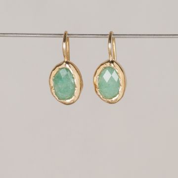 Boucle d’oreille Pendante Argent Doré + Aventurine Petite Goutte