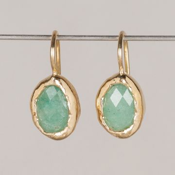 Boucle d’oreille Pendante Argent Doré + Aventurine Petite Goutte