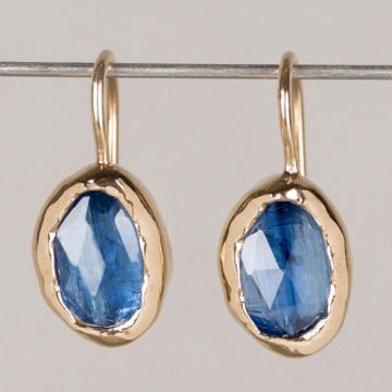 Boucle d’oreille Pendante Argent Doré + Cyanite Petite Goutte