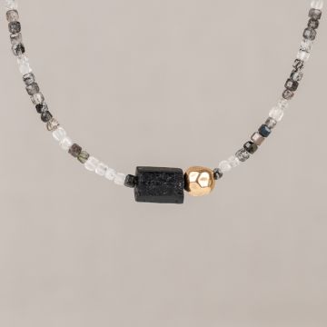Collier duo Gems Black Rutiel + Zwarte Toermalijn + Goldfilled